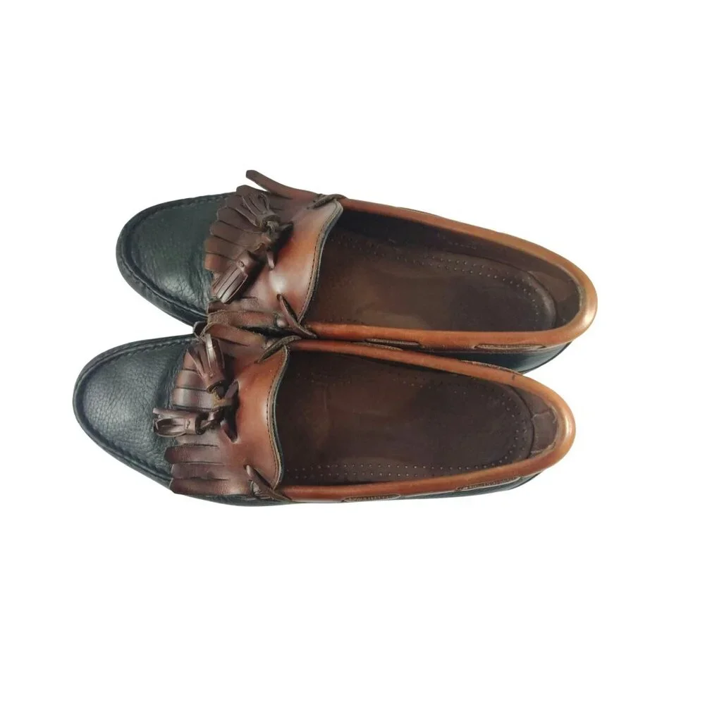 Allen Edmonds Two-Tone Black and Brown Leather Tassel Loafers